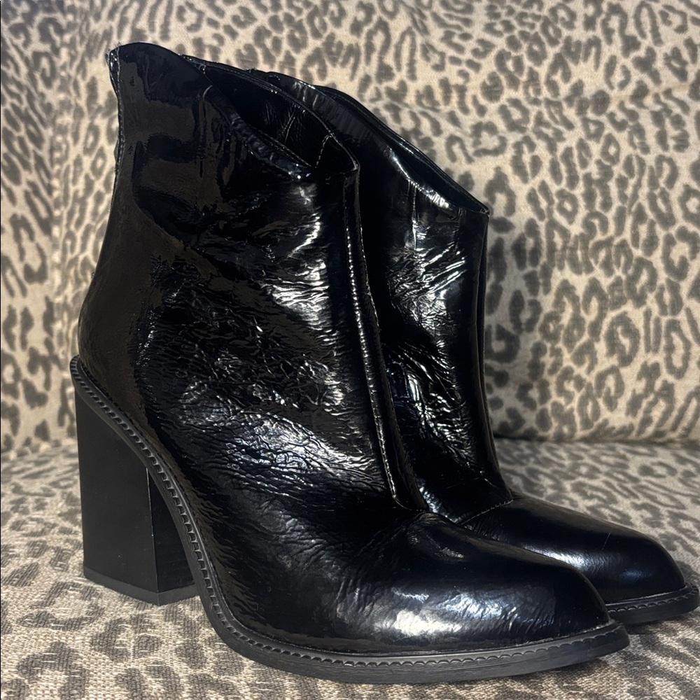 Diesel Ozys patent leather ankle boots black chunky women’s booties 39 (8.5)